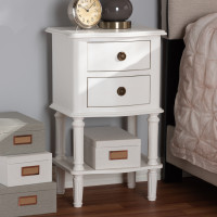 Baxton Studio GLA5-White-NS Audrey Country Cottage Farmhouse White Finished 2-Drawer Nightstand